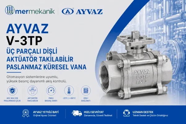 Ayvaz V-3TP Aktüatör Takılabilir Paslanmaz Küresel Vana